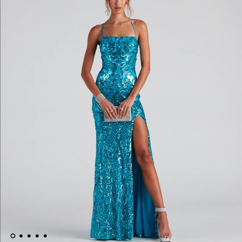 Blue windsor mermaid sequin prom dress
